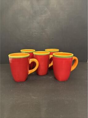 Set Of 5 Dansk Caribe Aruba Coffee Cup Mug Orange Red Yellow Green